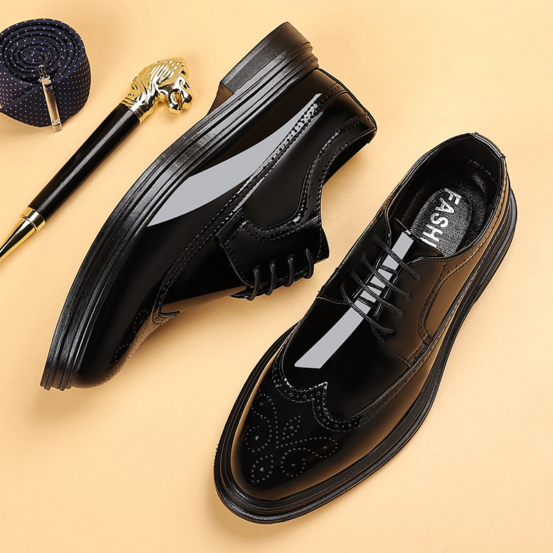 Men Shoes Oxford - Мужские лакированные туфли-броги на шнуровке, формальные