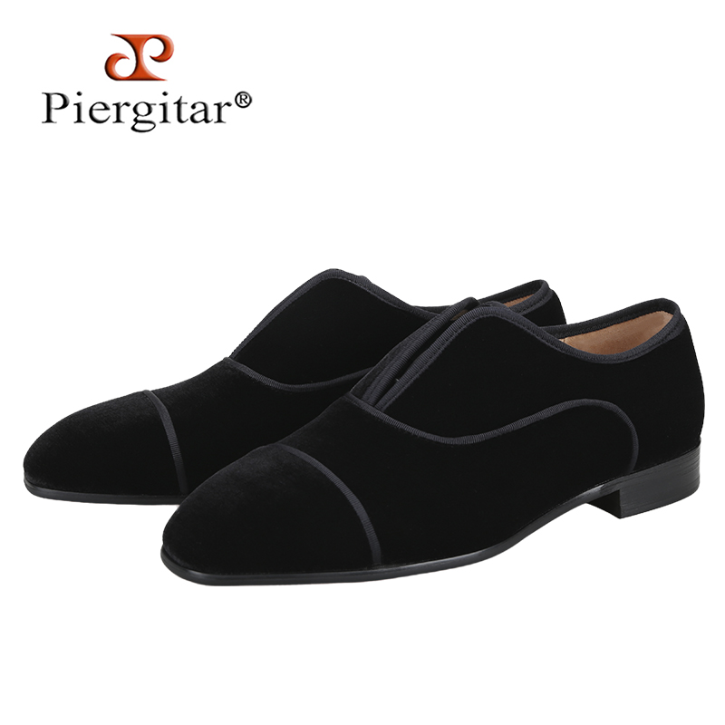 Men Shoes Red Bottom - Черные бархатные туфли-оксфорды Piergitar ручной работы