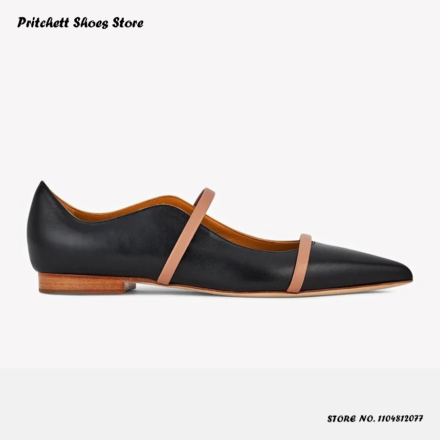 Shoes Heels Men - Женские кожаные балетки с двумя ремешками,