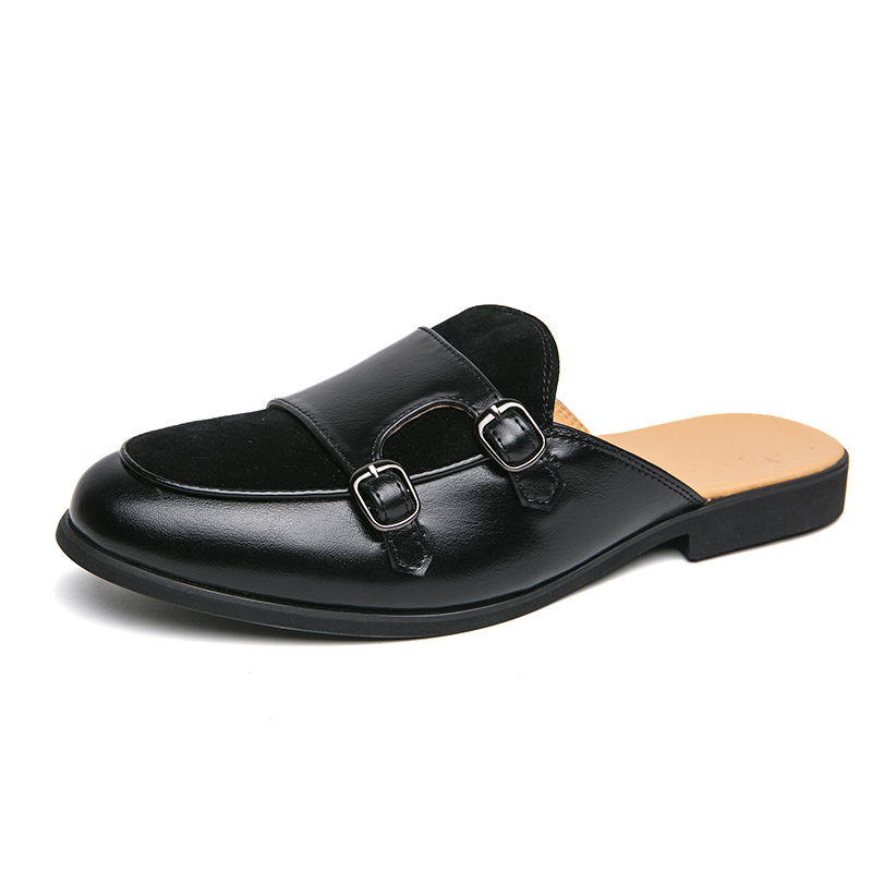 Monk Strap Shoe - Модные черно-зеленые мюли с ремешками, повседневные