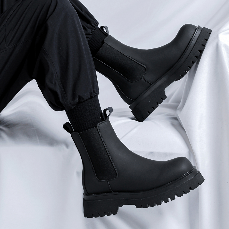 Shoes Heels Men - Мужские черные высокие ботинки на платформе