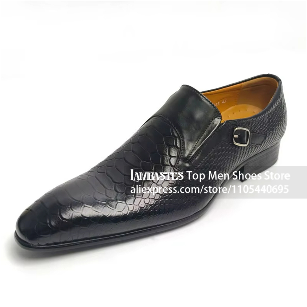 Monk Strap Shoe - Мужские кожаные туфли-монки с тиснением под